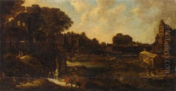 The Tiber, Rome, With The Castel Sant'angelo Oil Painting by Philips de Momper the Elder