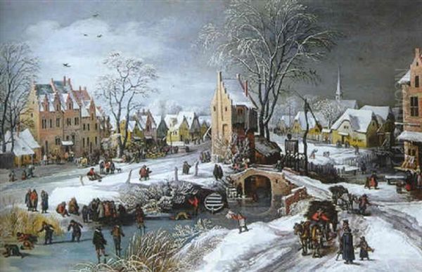 Vue De Village Anime En Hiver Oil Painting by Philips de Momper the Elder