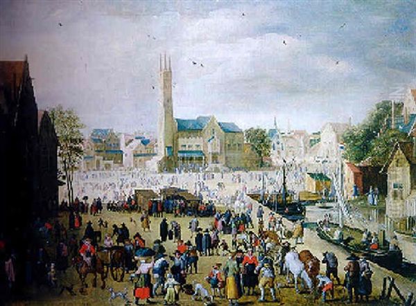 Foire De Village En Bordure D'un Canal Oil Painting by Philips de Momper the Elder