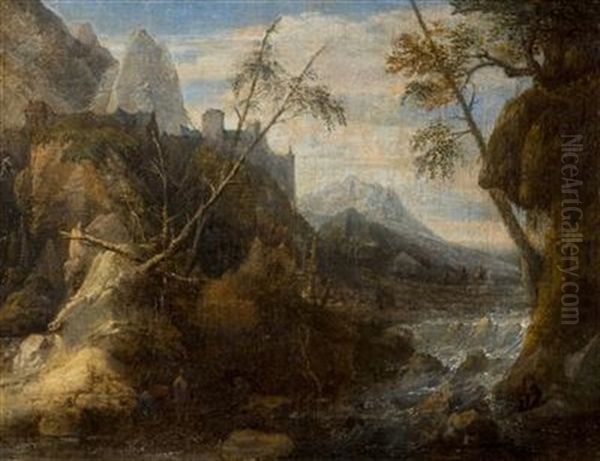 Rocky Landscape With A Mountain Creek Oil Painting by Joos de Momper the Younger