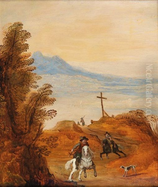 A Landscape With Horsemen Oil Painting by Joos de Momper the Younger