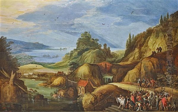 Felslandschaft Mit Der Heilung Des Naaman Oil Painting by Joos de Momper the Younger