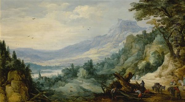 Mountain Landscape With Woodcutters Oil Painting by Joos de Momper the Younger