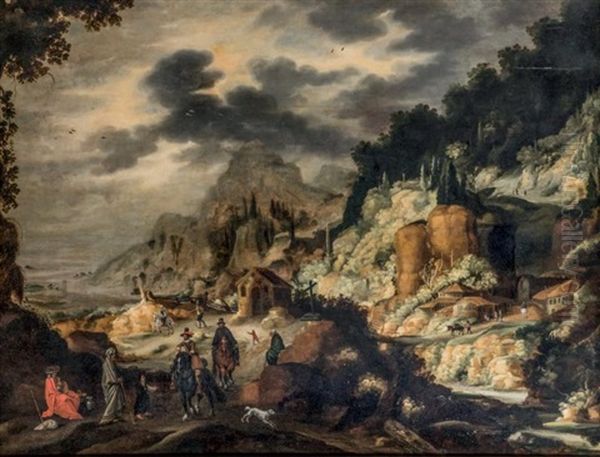 Paysage De Montagne Anime De Voyageurs Et De Mendiants Oil Painting by Joos de Momper the Younger