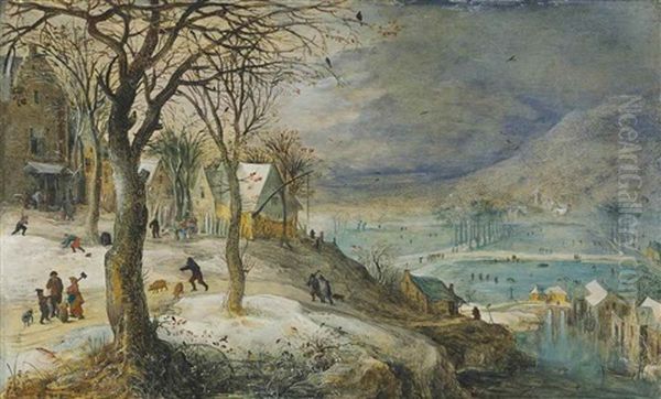 A Winter Landscape Oil Painting by Joos de Momper the Younger