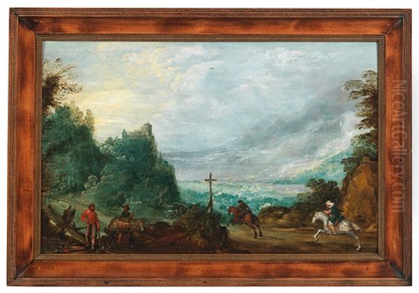 Mountain Landscape With Two Riders And Woodcutters Oil Painting by Joos de Momper the Younger