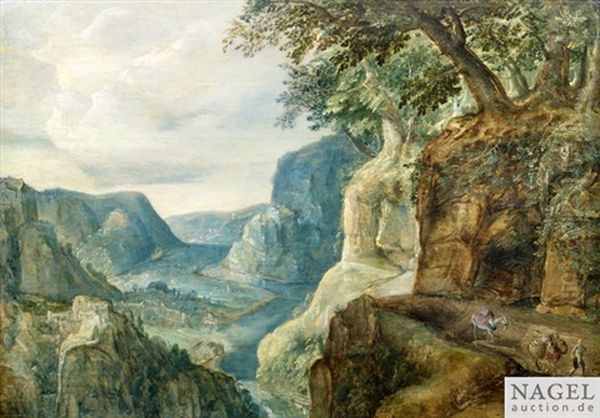 Weite Flusslandschaft Mit Einem Reisenden Auf Einer Anhohe Oil Painting by Joos de Momper the Younger