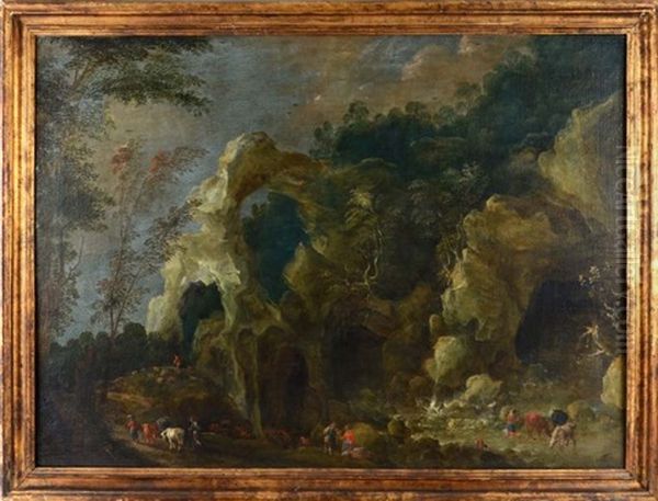 Paysans A L'entree D'une Grotte Oil Painting by Joos de Momper the Younger