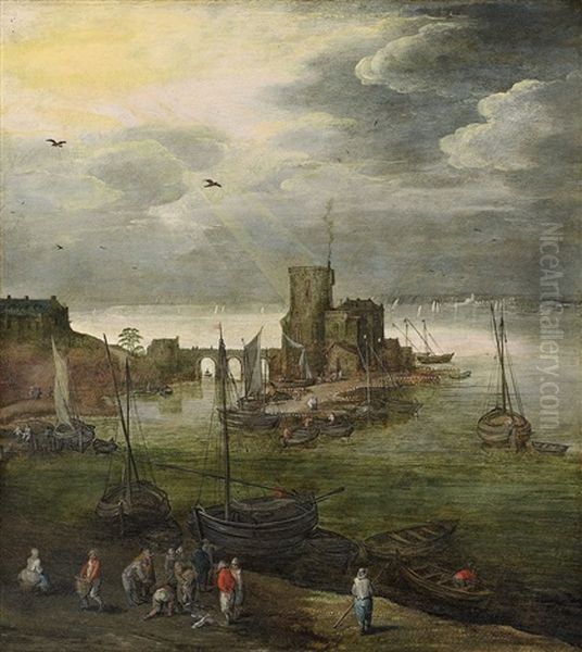 Hafenansicht Mit Fischern Oil Painting by Joos de Momper the Younger