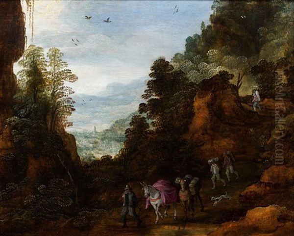 Personnages Sur Un Chemin Dans Un Paysage De Montagne Oil Painting by Joos de Momper the Younger