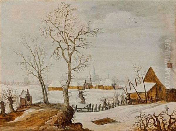 Paysage Enneige Avec Une Trappe Aux Oiseaux Oil Painting by Joos de Momper the Younger