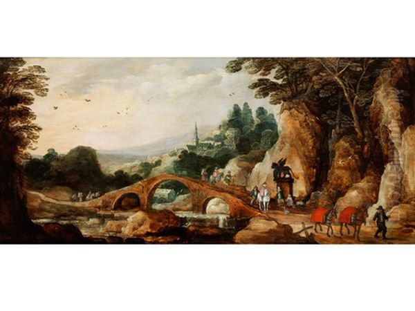 Landschaft Mit Steinerner Bogenbrucke Und Figurenstaffage Oil Painting by Joos de Momper the Younger