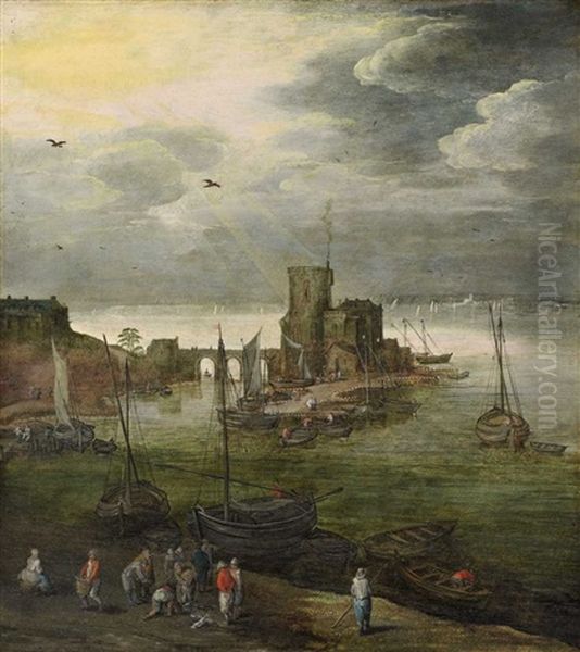 Harbour Scene With Fishermen Oil Painting by Joos de Momper the Younger