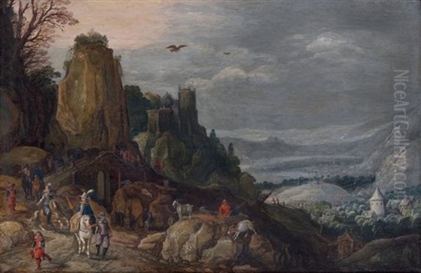 Paysage De Riviere Avec Des Voyageurs Sur Un Pont Oil Painting by Joos de Momper the Younger