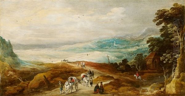 Wide Landscape With Travellers And Wagon Oil Painting by Joos de Momper the Younger