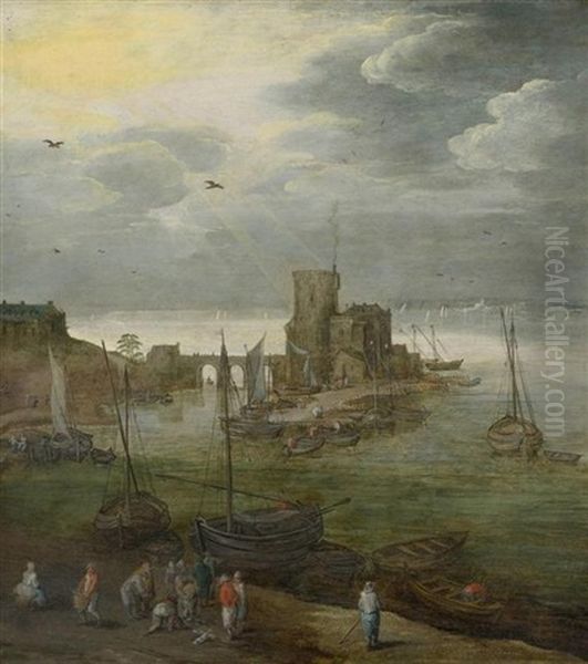 Hafenansicht Mit Fischern Oil Painting by Joos de Momper the Younger