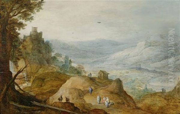 Berglandschaft Mit Zwei Ziegen Am Pass Oil Painting by Joos de Momper the Younger