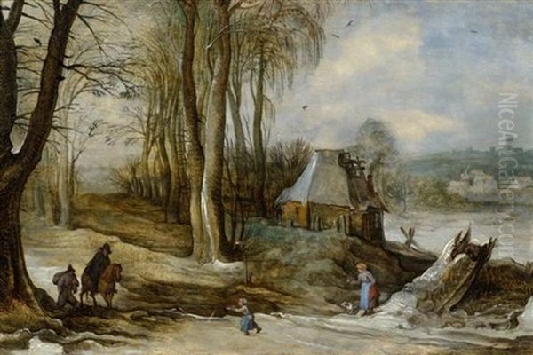 Winterlandschaft Mit Reiter Und Bauersleuten Oil Painting by Joos de Momper the Younger