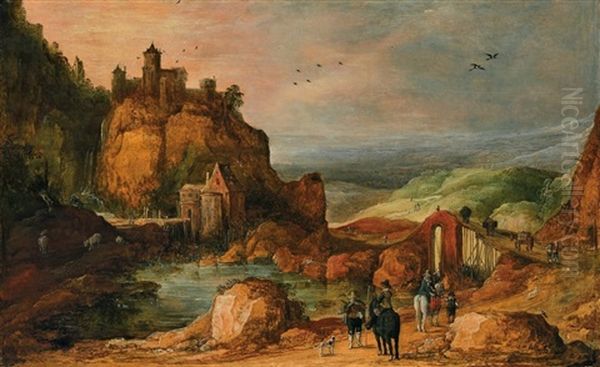 Gebirgslandschaft Mit Wasserfall Oil Painting by Joos de Momper the Younger