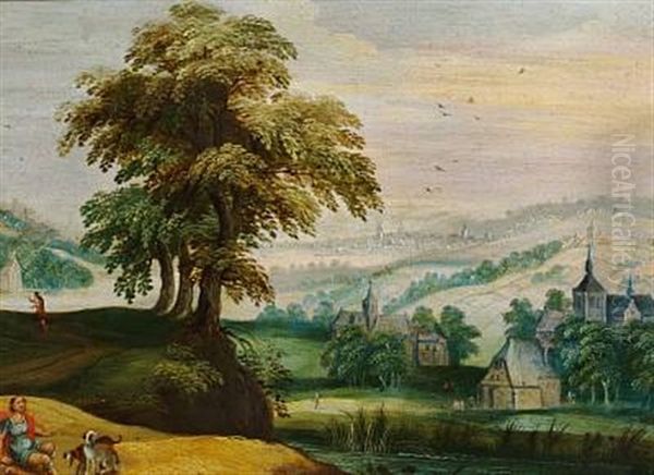 Hilly Landscape With Numerous Church Towers Oil Painting by Joos de Momper the Younger