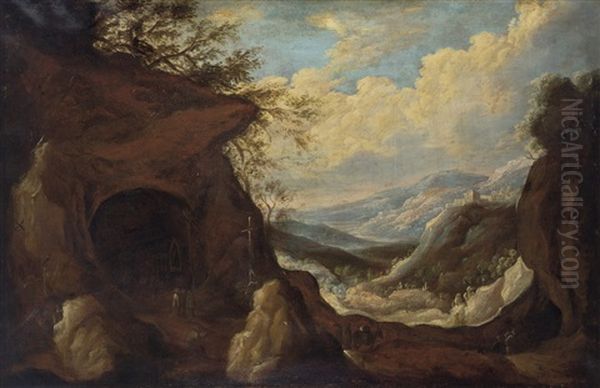 Paysage Panoramique Avec Ermites Dans Une Grotte Oil Painting by Joos de Momper the Younger