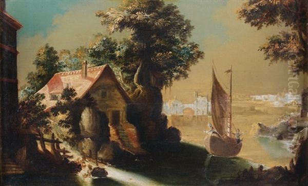 Paysage Avec Maison Et Bateau Oil Painting by Joos de Momper the Younger