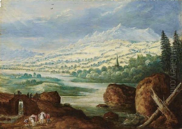 Weite Flusslandschaft Mit Packpferden Oil Painting by Joos de Momper the Younger