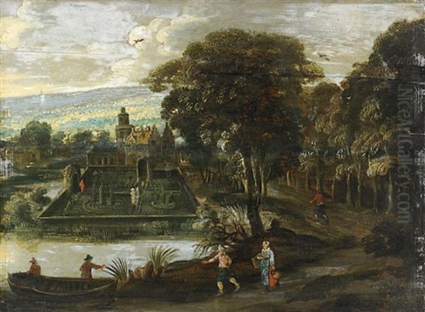 Waldlandschaft Mit Schloss Und Figurenstaffage Oil Painting by Joos de Momper the Younger