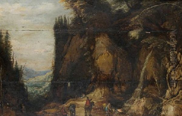 Paysage Rocheux Aux Promeneurs Oil Painting by Joos de Momper the Younger