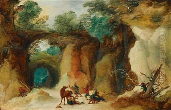 Felslandschaft Mit Einem Uberfall (collab. W/pieter Snayers) Oil Painting by Joos de Momper the Younger