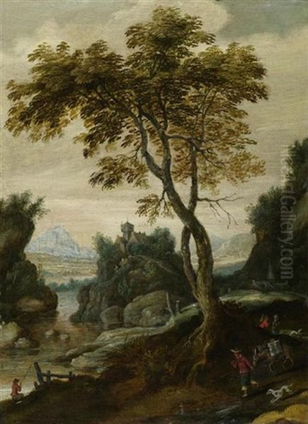 Flusslandschaften Mit Figuren Und Hausern (pair) Oil Painting by Joos de Momper the Younger