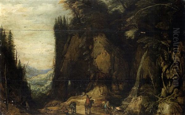 Paysage Rocheux Aux Promeneurs Oil Painting by Joos de Momper the Younger