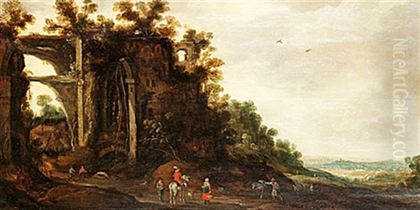 Ruinlandskap Med Ryttare Oil Painting by Joos de Momper the Younger