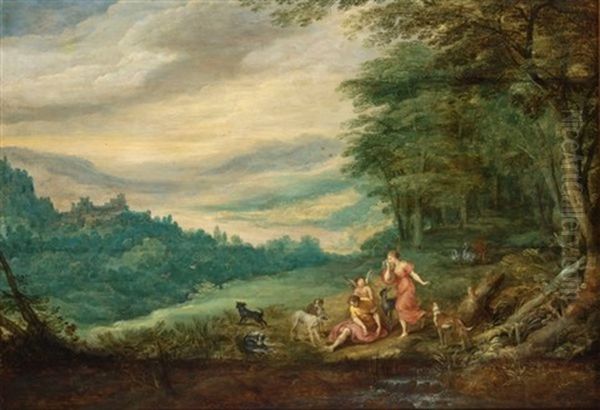 Venus Mourning Adonis In A Panoramic Wooded Landscape (in Collab. W/jan Breughel The Younger) Oil Painting by Joos de Momper the Younger