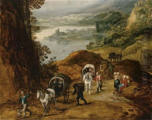 Travelers On A Mountain Path (collab. W/jan Breughal The Younger) Oil Painting by Joos de Momper the Younger