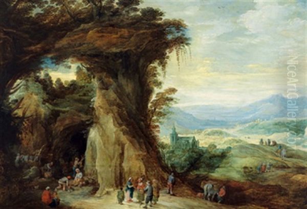 Weite Gebirgige Landschaft Mit Einem Zigeunerlager Und Reisenden Oil Painting by Joos de Momper the Younger