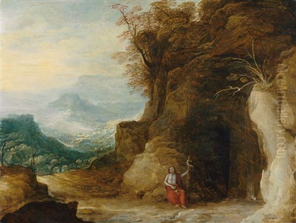 Johannes Der Taufer Vor Einer Grotte. Im Hintergrund Berglandschaft Oil Painting by Joos de Momper the Younger