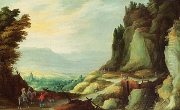 Reisende In Einer Gebirgslandschaft Oil Painting by Joos de Momper the Younger