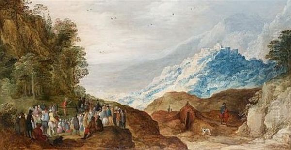 An Extensive Landscape With Saint John The Baptist Preaching Oil Painting by Joos de Momper the Younger