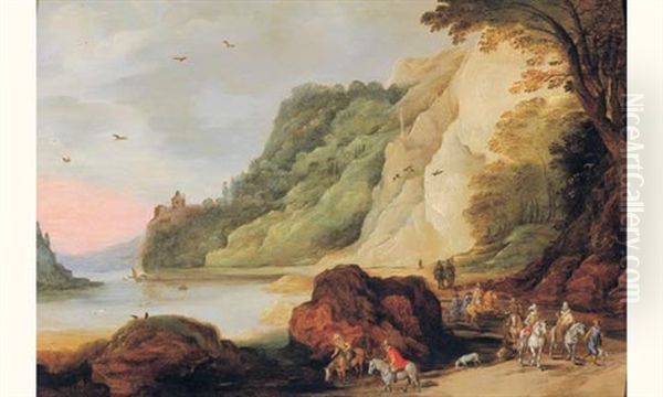 Paysage Montagneux Anime De Cavaliers Sur La Route (in Collab. W/jan Brueghel The Younger) Oil Painting by Joos de Momper the Younger