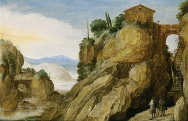 Gebirgslandschaft Mit Zwei Wanderern Oil Painting by Joos de Momper the Younger