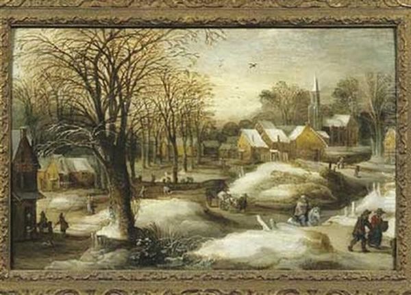 Vue D'un Village Enneige Des Flandres Oil Painting by Joos de Momper the Younger