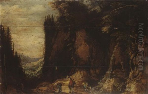 Paysage Rocheux Aux Promeneurs Oil Painting by Joos de Momper the Younger