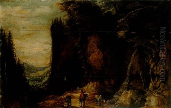 Paysage Rocheux Aux Promeneurs Oil Painting by Joos de Momper the Younger