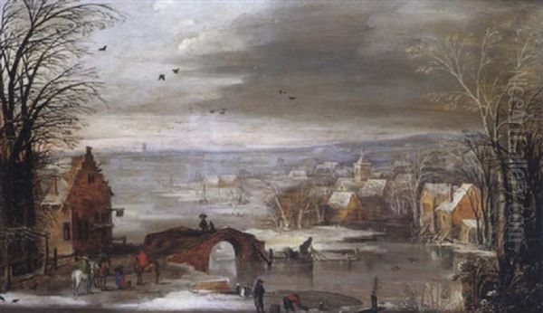 Paysage De Neige Avec Un Fleuve Oil Painting by Joos de Momper the Younger