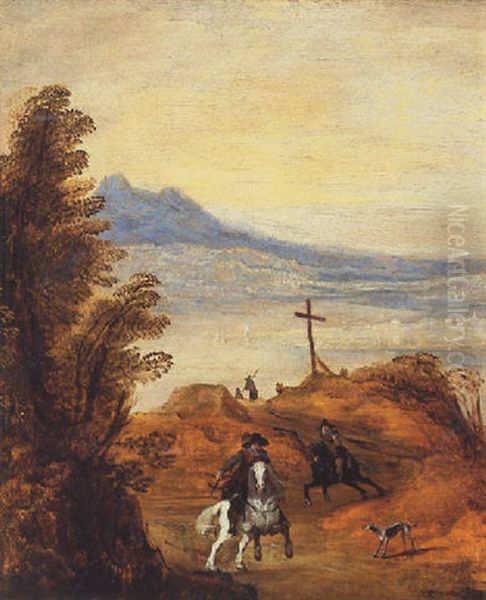 A Mountainous River Landscape With Travellers On A Pass Oil Painting by Joos de Momper the Younger