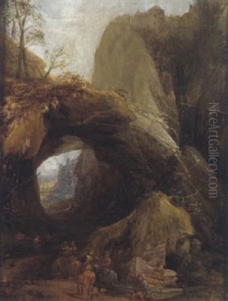 Reiter In Felsiger Landschaft Oil Painting by Joos de Momper the Younger