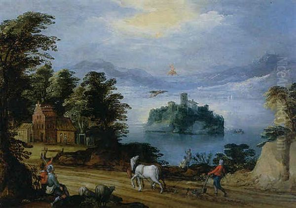 Landscape With The Fall Of Icarus Oil Painting by Joos de Momper the Younger