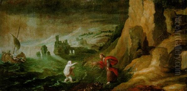 Kustenlandschaft Mit Biblischer Staffage (jesus Und Der Im Wasser Versinkende Petrus) Oil Painting by Joos de Momper the Younger