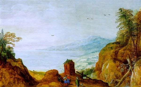 Weite Berglandschaft Mit Einer Kapelle Und Reisenden by Joos de Momper the Younger